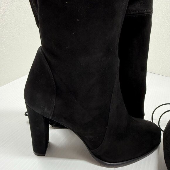 Stuart Weitzman Highland Black Suede Over Knee Boots 9B US 39.5 Tie Back Heel - Picture 8 of 13
